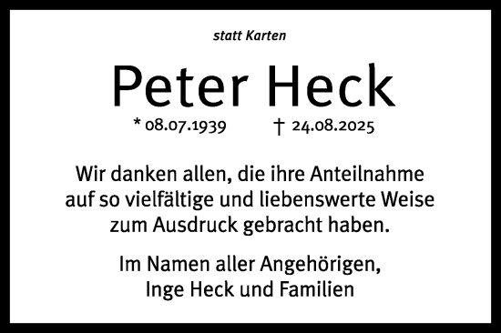 Anzeige von Peter Heck von Reutlinger General-Anzeiger