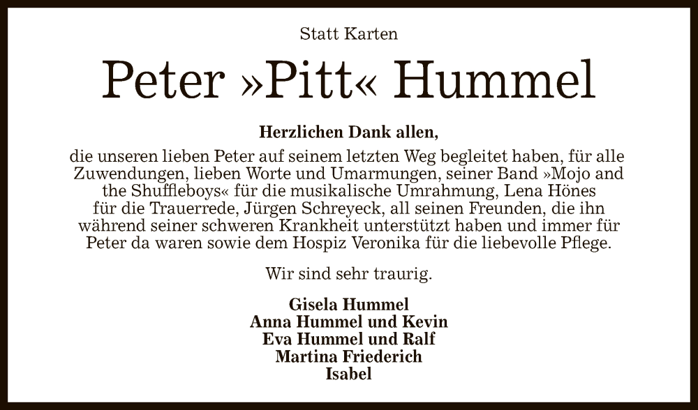  Traueranzeige für Peter Hummel vom 06.09.2025 aus Reutlinger General-Anzeiger