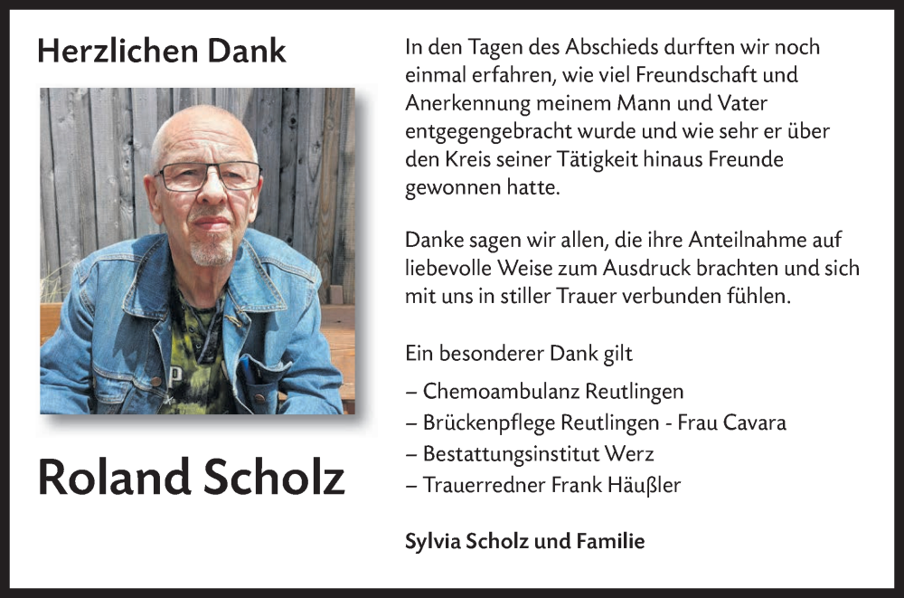  Traueranzeige für Roland Scholz vom 20.09.2025 aus Reutlinger General-Anzeiger