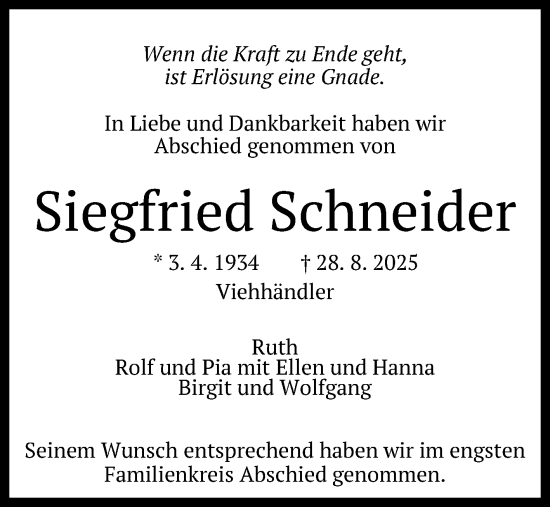 Anzeige von Siegfried Schneider von Reutlinger General-Anzeiger