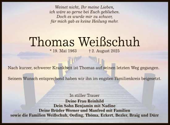 Anzeige von Thomas Weißschuh von Reutlinger General-Anzeiger