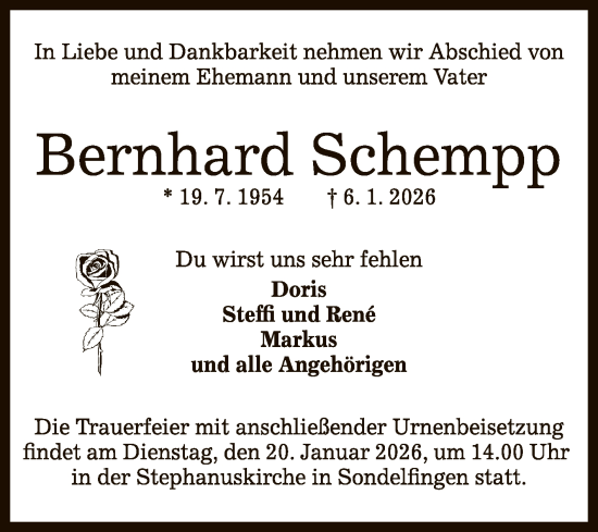 Anzeige von Bernhard Schempp von Reutlinger General-Anzeiger