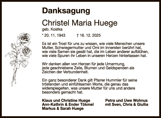 Anzeige von Christel Maria Huege von Reutlinger General-Anzeiger