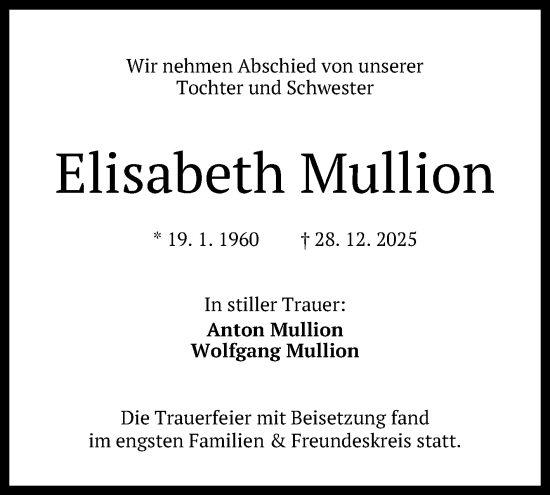Anzeige von Elisabeth Mullion von Reutlinger General-Anzeiger