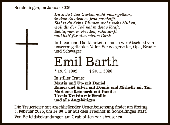 Anzeige von Emil Barth von Reutlinger General-Anzeiger