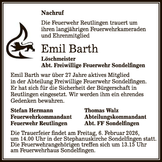 Anzeige von Emil Barth von Reutlinger General-Anzeiger