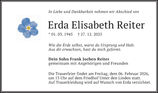 Anzeige von Erda Elisabeth Reiter von Reutlinger General-Anzeiger