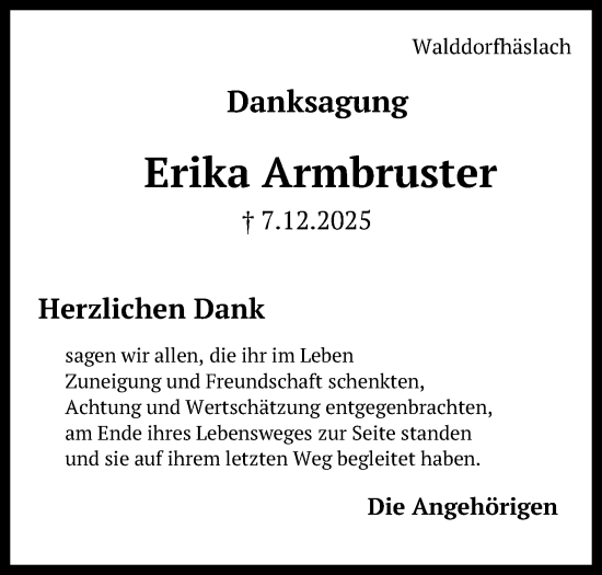 Anzeige von Erika Armbruster von Reutlinger General-Anzeiger