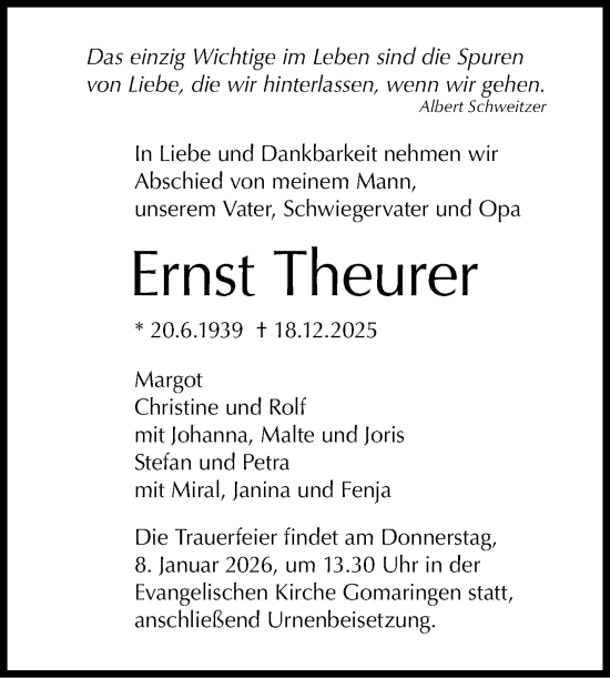 Anzeige von Ernst Theurer von Reutlinger General-Anzeiger
