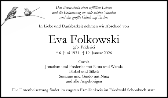 Anzeige von Eva Folkowski von Reutlinger General-Anzeiger