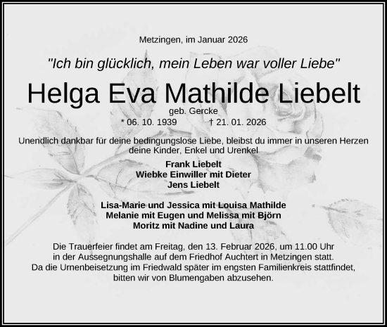 Anzeige von Helga Eva Mathilde Liebelt von Reutlinger General-Anzeiger