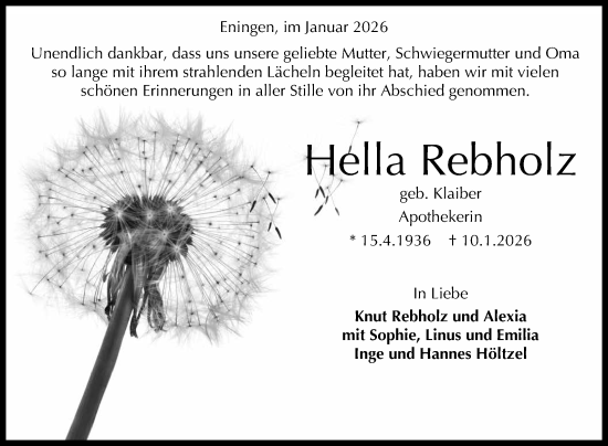 Anzeige von Hella Rebholz von Reutlinger General-Anzeiger