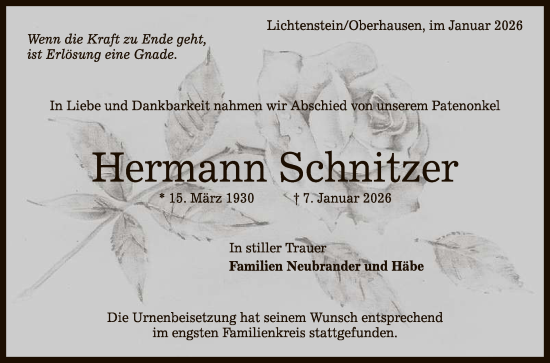 Anzeige von Hermann Schnitzer von Reutlinger General-Anzeiger