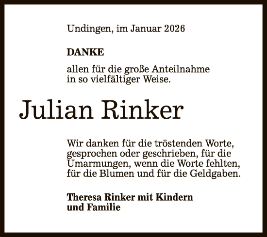 Anzeige von Julian Rinker von Reutlinger General-Anzeiger
