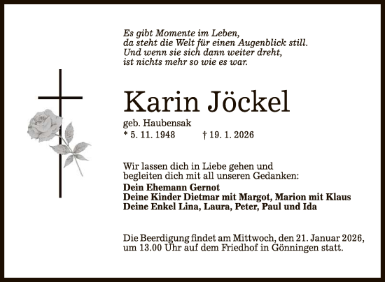 Anzeige von Karin Jöckel von Reutlinger General-Anzeiger