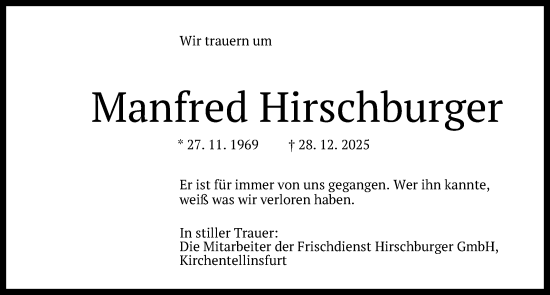 Anzeige von Manfred Hirschburger von Reutlinger General-Anzeiger