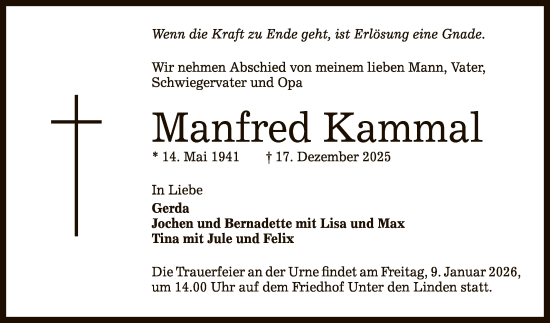 Anzeige von Manfred Kammal von Reutlinger General-Anzeiger
