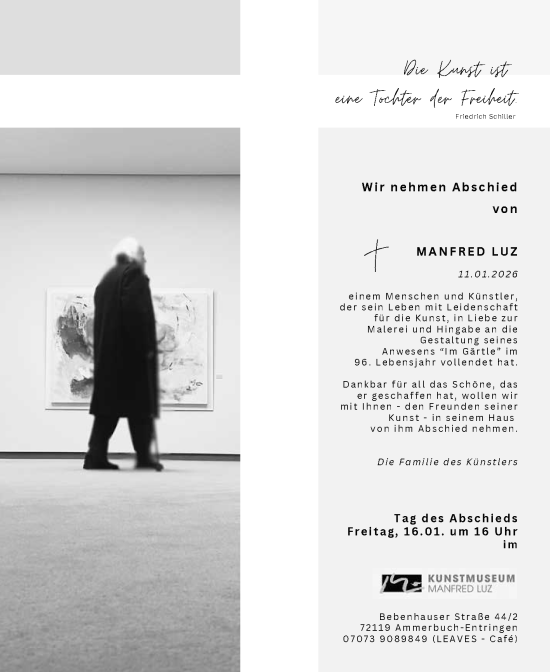 Anzeige von Manfred Luz von Reutlinger General-Anzeiger