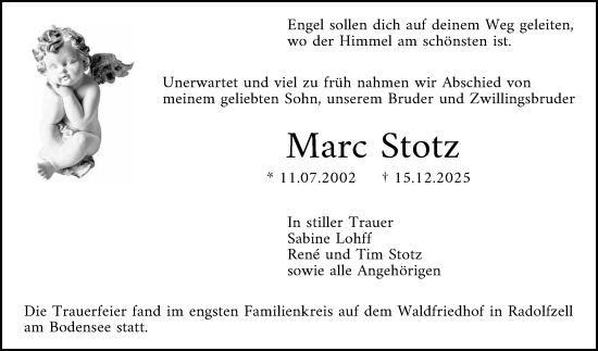 Anzeige von Marc Stotz von Reutlinger General-Anzeiger