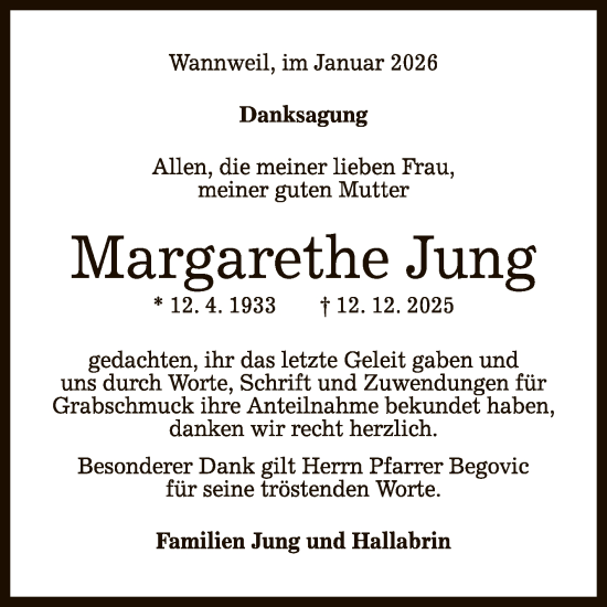 Anzeige von Margarethe Jung von Reutlinger General-Anzeiger