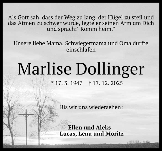 Anzeige von Marlise Dollinger von Reutlinger General-Anzeiger