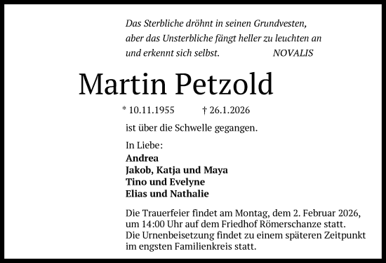 Anzeige von Martin Petzold von Reutlinger General-Anzeiger