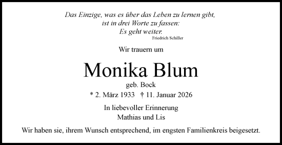 Anzeige von Monika Blum von Reutlinger General-Anzeiger