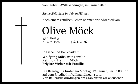 Anzeige von Olive Möck von Reutlinger General-Anzeiger