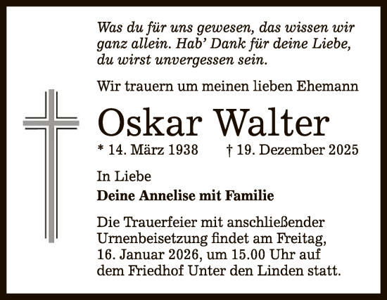Anzeige von Oskar Walter von Reutlinger General-Anzeiger