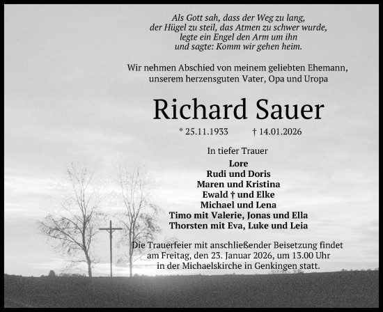 Anzeige von Richard Sauer von Reutlinger General-Anzeiger