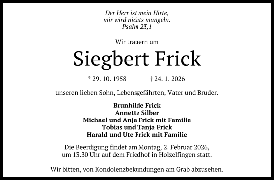 Anzeige von Siegbert Frick von Reutlinger General-Anzeiger