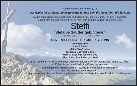 Anzeige von Stefanie Sautter von Reutlinger General-Anzeiger