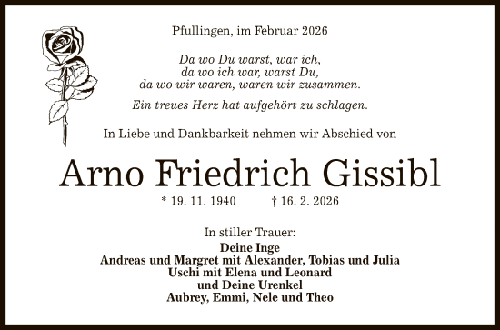 Anzeige von Arno Friedrich Gissibl von Reutlinger General-Anzeiger