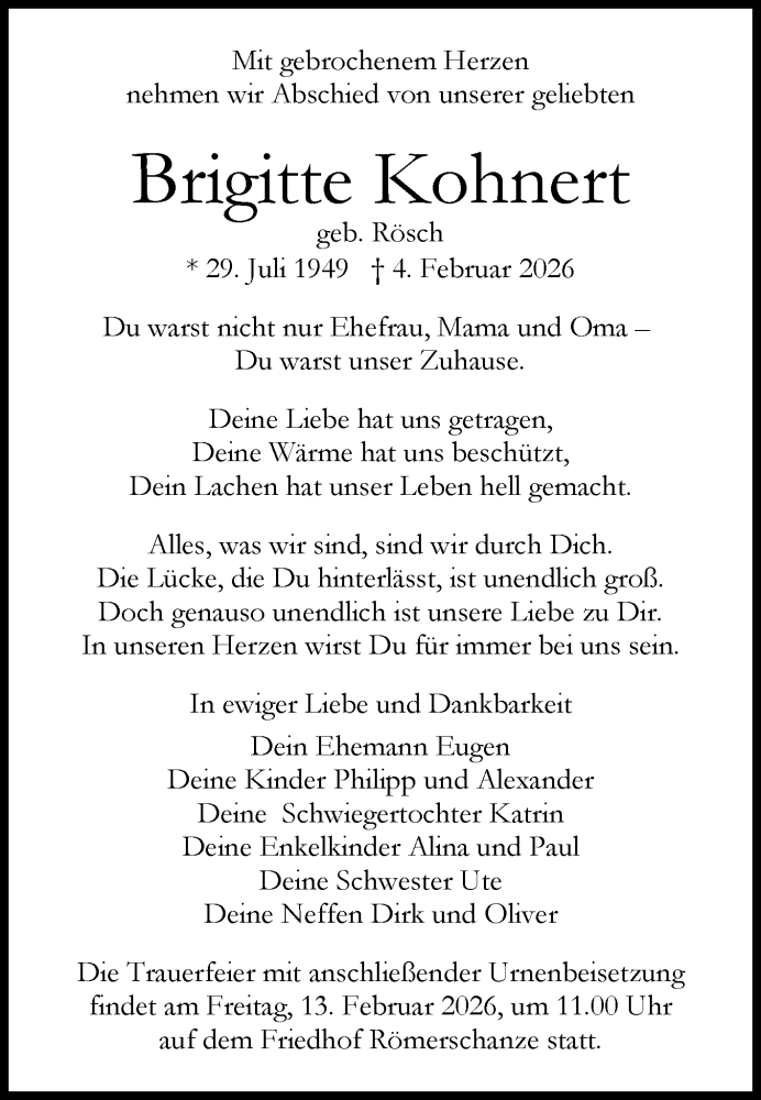  Traueranzeige für Brigitte Kohnert vom 10.02.2026 aus Reutlinger General-Anzeiger