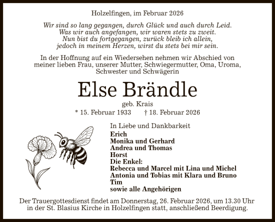 Anzeige von Else Brändle von Reutlinger General-Anzeiger