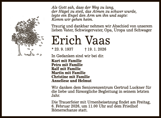 Anzeige von Erich Vaas von Reutlinger General-Anzeiger