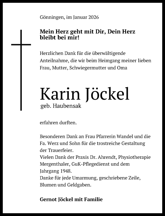 Anzeige von Karin Jöckel von Reutlinger General-Anzeiger