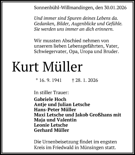 Anzeige von Kurt Müller von Reutlinger General-Anzeiger