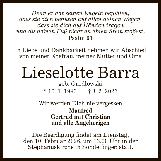 Anzeige von Lieselotte Barra von Reutlinger General-Anzeiger