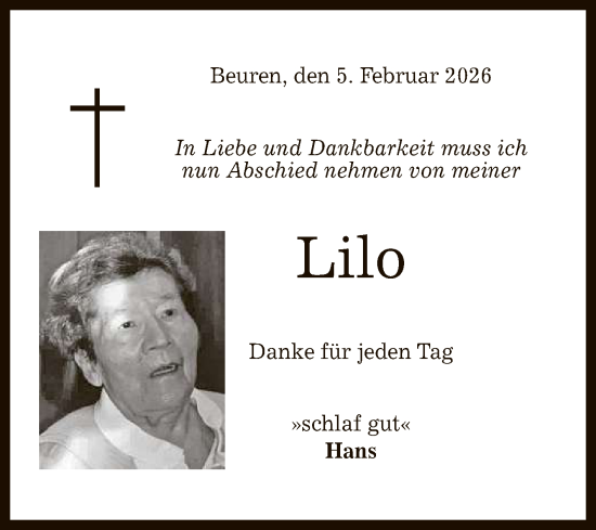 Anzeige von Lilo  von Reutlinger General-Anzeiger