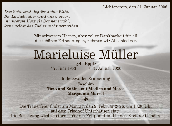 Anzeige von Marieluise Müller von Reutlinger General-Anzeiger