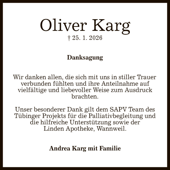 Anzeige von Oliver Karg von Reutlinger General-Anzeiger