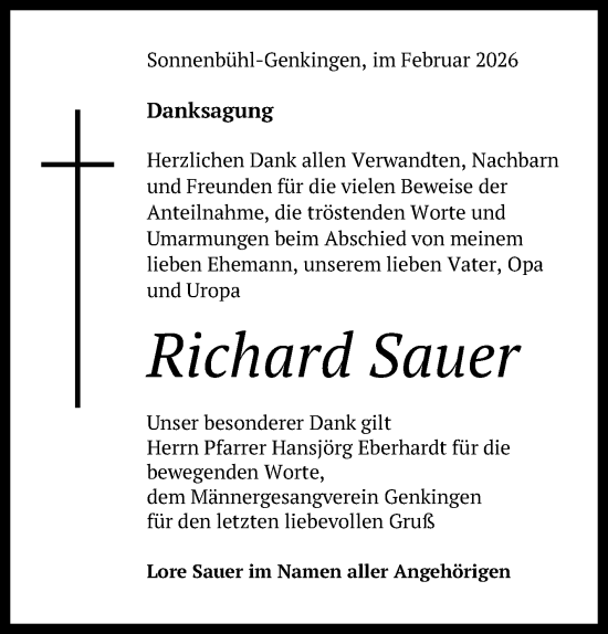 Anzeige von Richard Sauer von Reutlinger General-Anzeiger