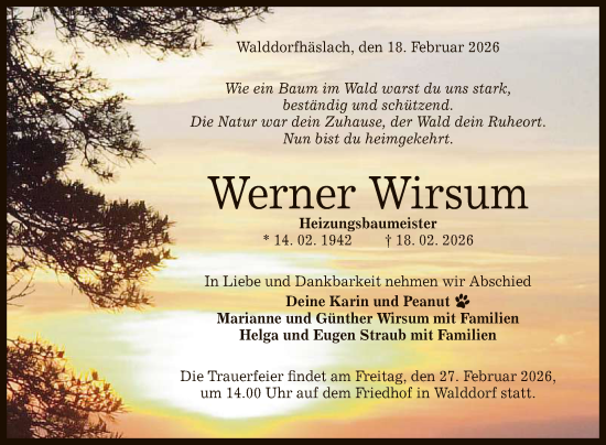 Anzeige von Werner Wirsum von Reutlinger General-Anzeiger